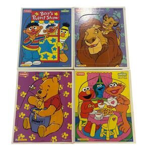 VNTG 1994 Playskool Wooden Puzzles Lot Sesame Street Lion King Winnie the Pooh